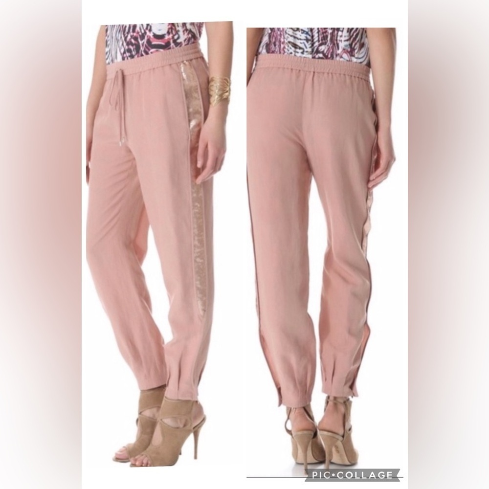 Diane Von Furstenberg Tencell And Linen Blend Sequined Jogger Pants Size 2